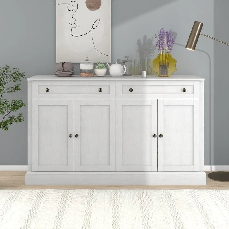 Credenza bianca con cassetti e ripiani regolabili - 148,1 L x 40,1 P x 86,1 H cm