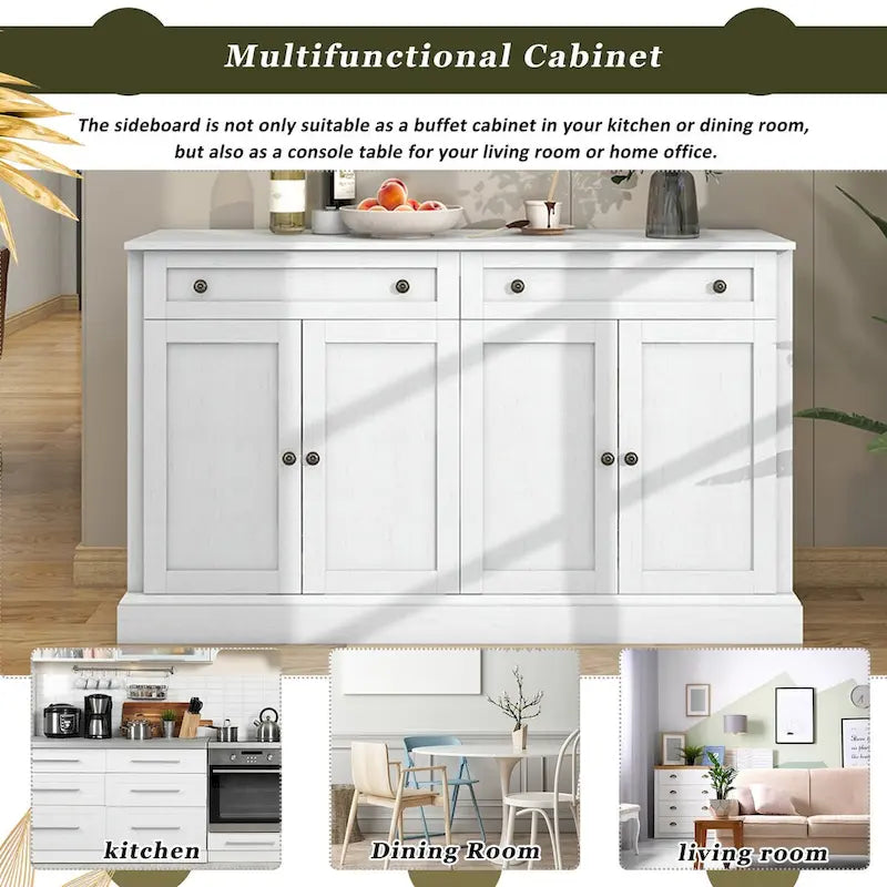 Credenza bianca con cassetti e ripiani regolabili - 148,1 L x 40,1 P x 86,1 H cm