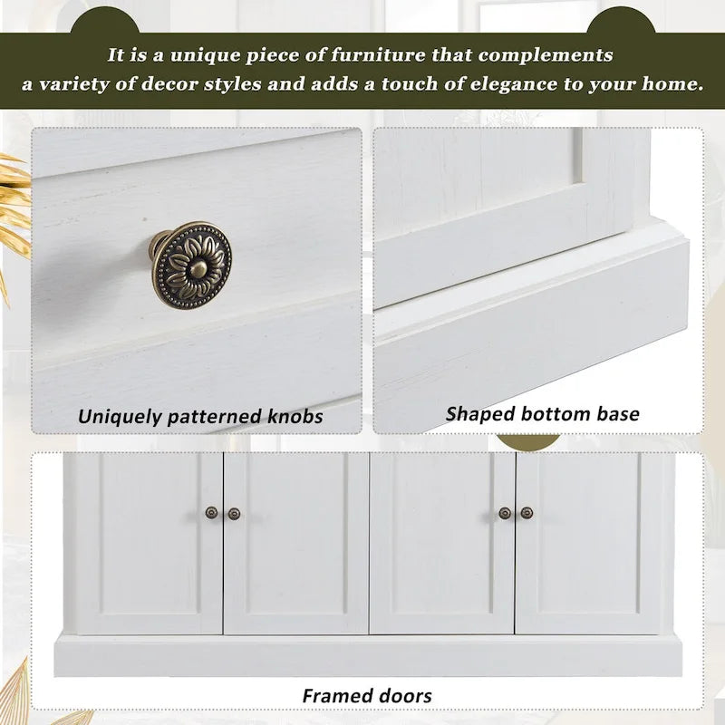 Credenza bianca con cassetti e ripiani regolabili - 148,1 L x 40,1 P x 86,1 H cm