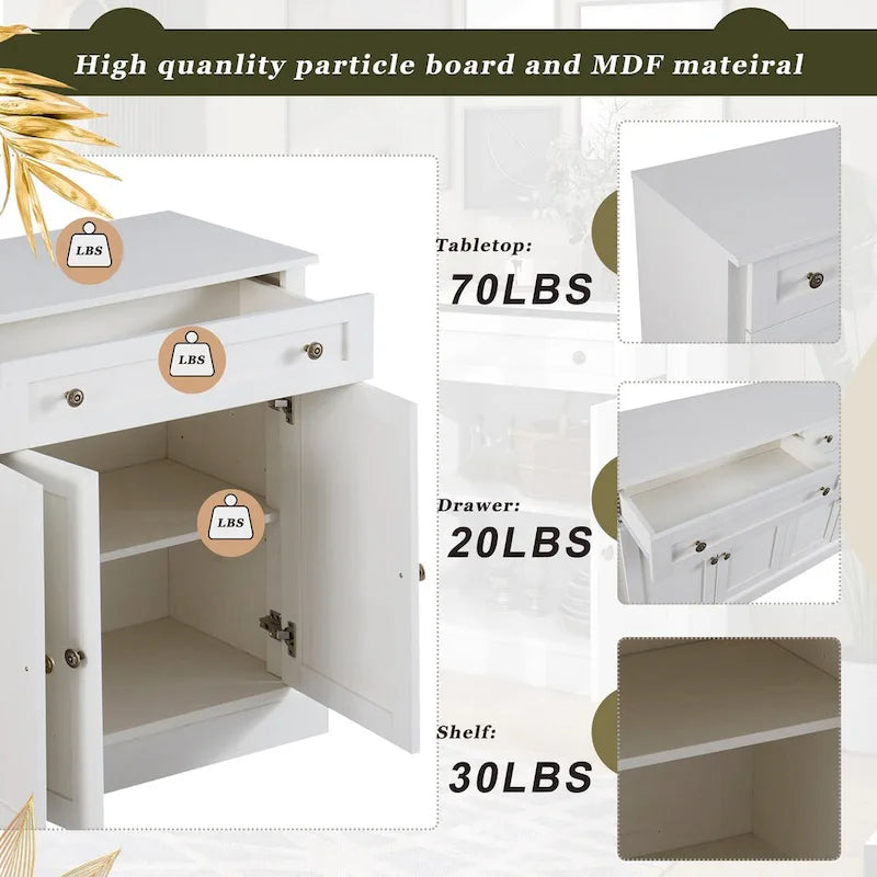 Credenza bianca con cassetti e ripiani regolabili - 148,1 L x 40,1 P x 86,1 H cm