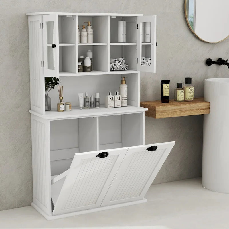 Armadio portabiancheria bianco con 2 scomparti e 2 ripiani regolabili, altezza 152,4 cm