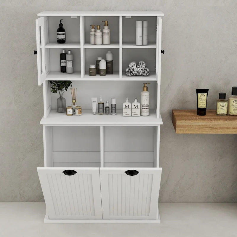 Armadio portabiancheria bianco con 2 scomparti e 2 ripiani regolabili, altezza 152,4 cm