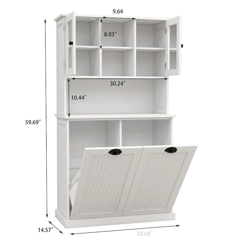 Armadio portabiancheria bianco con 2 scomparti e 2 ripiani regolabili, altezza 152,4 cm