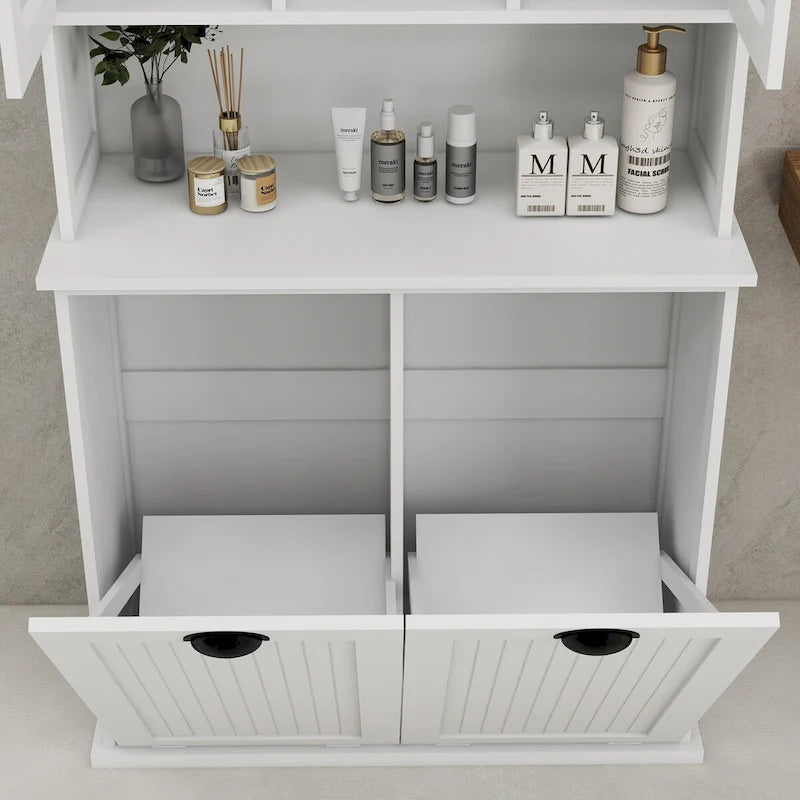 Armadio portabiancheria bianco con 2 scomparti e 2 ripiani regolabili, altezza 152,4 cm