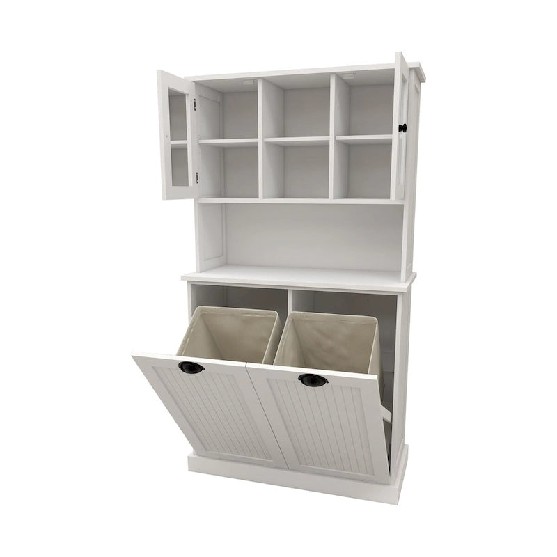 Armadio portabiancheria bianco con 2 scomparti e 2 ripiani regolabili, altezza 152,4 cm