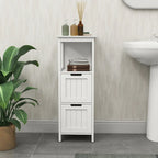 13W Narrow Floor Cabinet , 2-Drawer Bathroom Cabinet Organizer with Open Storage Shelf for Bath, Kitchen, Bedroom - White